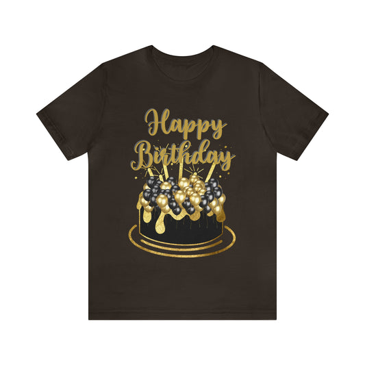 Happy Birthday Chocolate Cake Prints Tshirt, Unisex Jersey Short Sleeve Shirts