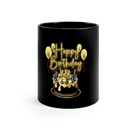 Happy 18th Birthday Coffee Mug, 11oz Black Mug