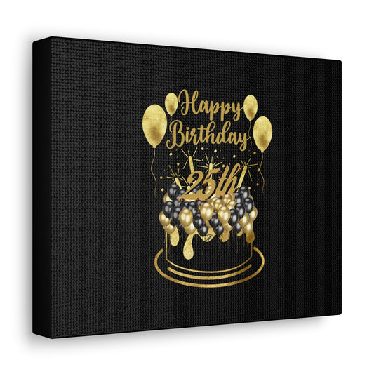 Happy 25th Birthday Wall Print Canvas Gallery Wraps with Black, White Background